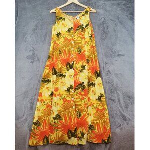 Liz Baker Midi Dress Sleeveless Sz 14 Yellow Floral Tropical Beach Resort Summer